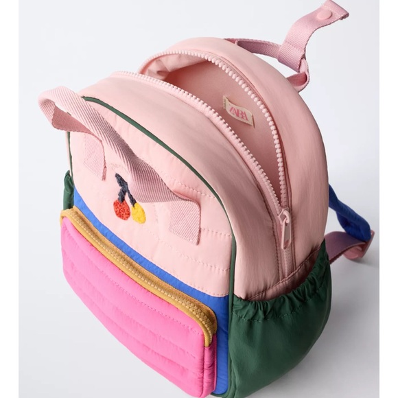 Zara Pink and Green Backpack with Embroidered Detail - Picture 2 of 4